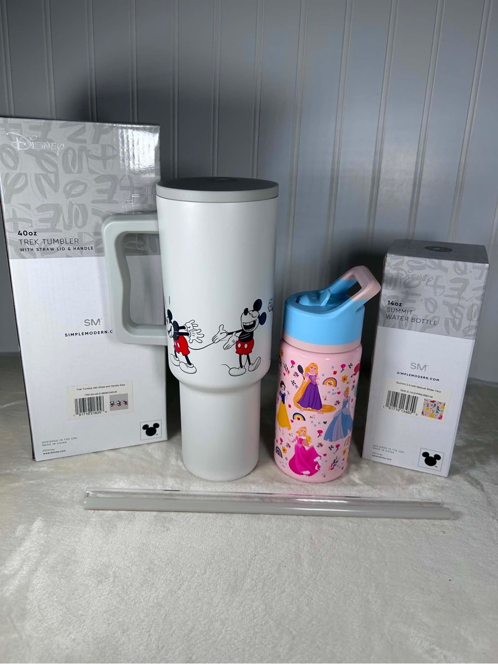 NEW Simple Modern DISNEY Bundle, Mickey 40oz Tumbler, Princess 14oz Water Bottle